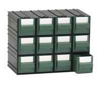 Cassettiera in plastica componibile con 12 cassetti verdi, 225 x 133 x 169 mm