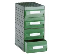 Cassettiera in plastica componibile con 4 cassetti verdi, 225 x 323 x 450 mm