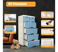 Cassettiera in plastica con 6 cassetti, torre portaoggetti, armadio, unità organizzativa, casa, ufficio, camera da letto, credenza, blu lucido, 102 x 50 x 32 cm, cassettiera, credenza, armadio DE Poli