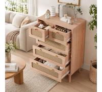 Cassettiera in rattan a 5 cassetti, mobile per la camera da letto con armadio e cassetti in legno con maniglie, comodino per corridoio, soggiorno, camera da letto (5 cassetti, colore del legno)