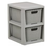 Cassettiera in Rattan con 2 Cestini Estraibili Grigio BranQ