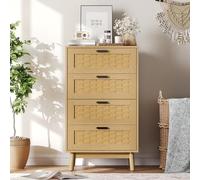 Cassettiera in rattan, con 4 cassetti decorati in rattan, mobile portaoggetti con gambe in legno, armadio di cassettiera in legno e cannage per dormire, soggiorno, ingresso, camera dei bambini 55 x