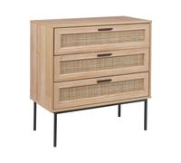 Cassettiera in rattan con tre cassetti con frontale in vimini legno chiaro Pasco