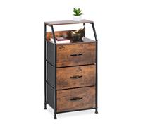 Relaxdays Cassettiera in Stile Industriale, Mobiletto con 3 Cassetti, 2 Ripiani, da Ingresso, 92x45x30 cm, Marrone Nero, Ferro