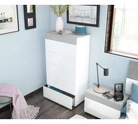 Dmora - Cassettiera Irving, Settimanale a 5 cassetti, Mobile Comò per camera da letto, Comò moderno, 61x40h118 cm, Bianco