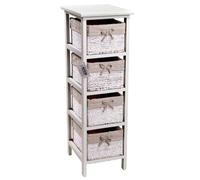 CASSETTIERA LEGNO 4 CASSETTI VIMINI SLIM SALVASPAZIO BIANCA COMODINO 802632 CM