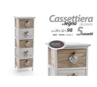 CASSETTIERA LEGNO 5 CASSETTI CUORE PENDENTE CUCINA SALOTTO BAGNO 982632 CM