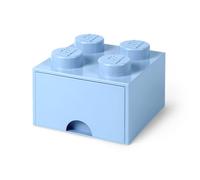 Cassettiera Mattoncino Lego 4 Bottoni, 1 Cassetto, Cassa Portaoggetti Impilabile, 4.7 L, Plastica, Blu Chiaro