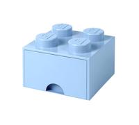 Cassettiera Mattoncino Lego 4 Bottoni, 1 Cassetto, Cassa Portaoggetti Impilabile, 4.7 L, Plastica, Blu Chiaro