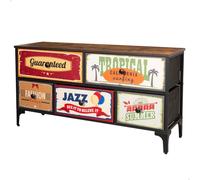 AKTIVE Max Home Comò Camera Multiuso, Grafica retrò e vintage, 5 cassetti in tessuto leggero, 103x30x56 cm, Struttura acciaio, Piano legno, Comodini, Mobili da soggiorno (18402)
