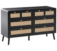 Beliani Cassettiera MDF 6 cassetti Gambe in legno e PE Rattan Nero