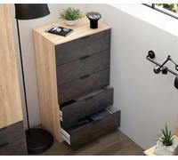 Dmora - Cassettiera Mesquite, Settimanale a 5 cassetti, Mobile Comò per camera da letto, Settimanale moderno, 60x40h110 cm, Rovere e Antracite