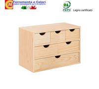 Cassettiera Mini Legno Naturale Pino Cassetti Mobiletto Portautensili Multiuso