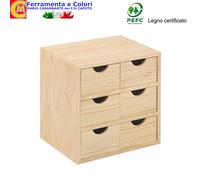 Cassettiera Mini Legno Naturale Pino Cassetti Mobiletto Portautensili Multiuso
