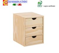 Cassettiera Mini Legno Naturale Pino Cassetti Mobiletto Portautensili Multiuso