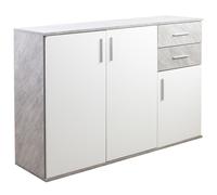 Cassettiera Mobile Armadietto 3 Porte 2 Cassetti Design Moderno Cemento e Bianco
