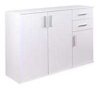 BAKAJI Madia Armadietto Armadio 3 Ante 2 Cassetti Mobile Mobiletto Spazioso Design Minimal Camera da Letto Soggiorno Arredamento Casa Ufficio Versatile Resistente Robusto Multiuso (Bianco)