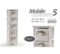CASSETTIERA MOBILETTO CUORE LEGNO SLIM SALVASPAZIO 5 CASSETTI LEGNO h902525 cm