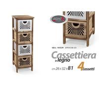 CASSETTIERA MOBILETTO SLIM SALVASPAZIO 4 CASSETTI LEGNO BIANCA MAR h81L26P32cm