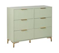 Cassettiera moderna MDF 6 cassetti Gambe in metallo Maniglie scanalate Verde