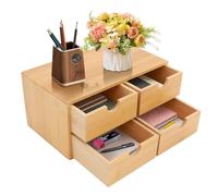 Cassettiera multifunzione in bambù, scrivania salvaspazio per casa, ufficio e mini toletta, design ecologico modello C