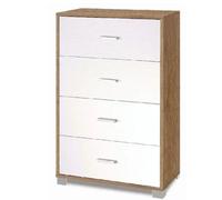 Cassettiera noce e bianca con 4 cassetti in legno nobilitato Armadio settimino
