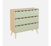 Cassettiera per bambini effetto legno 3 cassetti Verde - 80x30x79 cm