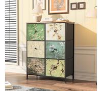 Cassettiera per camera da letto con 6 cassetti, armadio di stoccaggio, credenza soggiorno, struttura metallica, legno, design in tessuto retrò, mobile camera da letto, cassettiera (30 x 67,5 x 86,5 cm