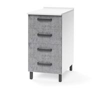 Cassettiera per cucina componibile da 40 cm con 4 cassetti, realizzata in legno 100% MADE IN ITALY (Bianco con cassetti Cemento)