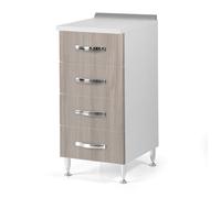 Cassettiera per cucina componibile da 40 cm con 4 cassetti, realizzata in legno 100% MADE IN ITALY (Bianco con cassetti Olmo)