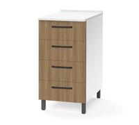 Cassettiera per cucina componibile da 40 cm con 4 cassetti, realizzata in legno 100% MADE IN ITALY (Bianco con cassetti Noce)