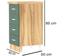 Shally Dogan Cassettiera Mobile Base per Cucina con 4 Cassetti, Mobiletto Componibile con Struttura in Legno Solida e Resistente, Organizer Dimensioni 40 x 50 x 85H cm (Verde)