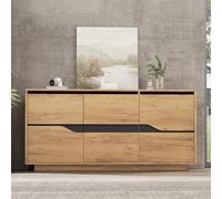 Cassettiera per soggiorno, credenze con 3 porte, armadietto per sala da pranzo con divisori regolabili, ampi armadietti senza maniglie, versatile, colore legno + nero, 140 x 40 x 76 cm