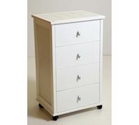 Cassettiera POKER in legno con piano in ceramica e ruote BIANCO