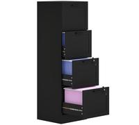 Cassettiera Portadocumenti a 4 Cassetti 40x40x131 cm 2 Serrature in Legno Nero