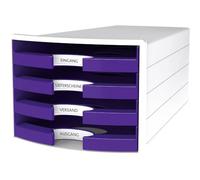 Cassettiera portadocumenti HAN IMPULS 2.0 - Design accattivante abbinato a una qualità eccellente. Con 4 cassetti aperti per DIN A4/C4, bianco-lilla, 1013-57