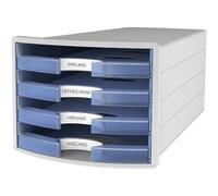 Cassettiera portadocumenti HAN IMPULS 2.0 - Design accattivante abbinato a una qualità eccellente. Con 4 cassetti aperti per DIN A4/C4, grigio chiaro/blu-traslucido, 1013-64