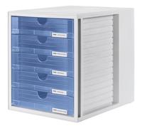 Cassettiera portadocumenti HAN SYSTEMBOX - design accattivante per documenti fino al formato C4, 5 cassetti chiusi, grigio chiaro/traslucido-blu, 1450-64