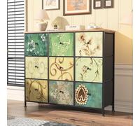 Cassettiera portaoggetti in tessuto retrò con 9 cassetti design floreale struttura in metallo MDF Top elegante soggiorno nizer mobili multifunzione per la decorazione della casa