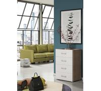 Dmora Cassettiera Primula, Settimanale a 4 cassetti per Camera da Letto, Mobiletto Multiuso da Ufficio o Studio, 60x41h87 cm, Pannello melaminico 18mm, Bianco e Rovere