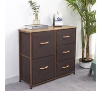 BAKAJI Cassettiera Comodino 5 Cassetti Ripiani Mobile Mobiletto Casa Resistente Tessuto Versatile Multicolor Robusto Armadio Armadietto Arredamento Salvaspazio Dimensioni 71,5x80x29cm (Marrone)
