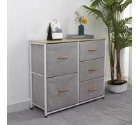 BAKAJI Cassettiera Comodino 5 Cassetti Ripiani Mobile Mobiletto Casa Resistente Tessuto Versatile Multicolor Robusto Armadio Armadietto Arredamento Salvaspazio Dimensioni 71,5x80x29cm (Grigio Chiaro)