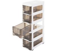 Cassettiera Salvaspazio con 5 Cassetti Mobiletto Stretto con Ruote Organizer in Plastica PP per Bagno Ufficio Casa Carrello Portaoggetti per Angoli Stretti(White+Clear Black)