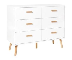 Cassettiera scandinava 6 cassetti gambe in legno bianco