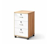 Cassettiera Scrivania Legno 3 Cassetti con Ruote Serratura Dossier Sospesi | Separatore Rimovibile, Guide Silenziose, Angoli Arrotondati, Pannello Ecologico, Finitura Rovere(Natural)