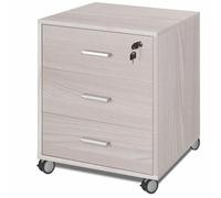 Cassettiera scrivania ufficio in legno 3 cassetti con serratura e ruote Olmo