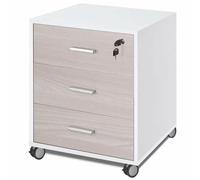 Cassettiera scrivania ufficio in legno 3 cassetti serratura ruote bianco e olmo