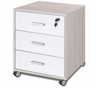 Cassettiera scrivania ufficio in legno 3 cassetti serratura ruote olmo e bianco