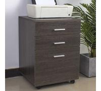 BAKAJI Cassettiera Mobile Scrivania Mobiletto Porta Stampante in Legno MDF con 3 Cassetti e 4 Ruote Girevoli Design Moderno Arredamento Casa Ufficio Dimensione 46,5 x 45 x 64 cm (Moro)