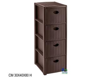 CASSETTIERA SLIM ELEGANCE 4 CASSETTI CM 30X40X80 H COLORE MOKA RATTAN